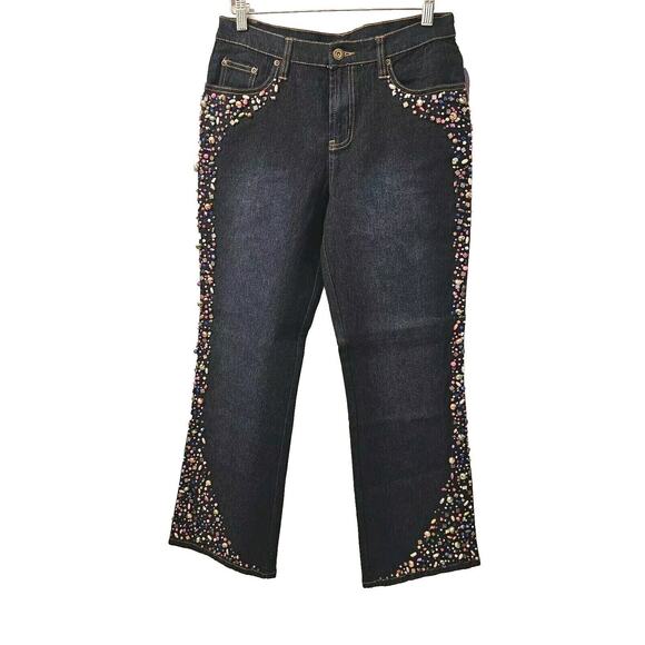 Diane Gilman DG2 Embellished Jeans Sz 10P Jewels Elvis Gemstones Rainbow Gems - Picture 1 of 12